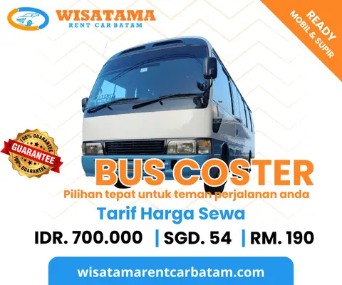 Rental bus Coaster di Batam dengan kapasitas besar dan supir profesional